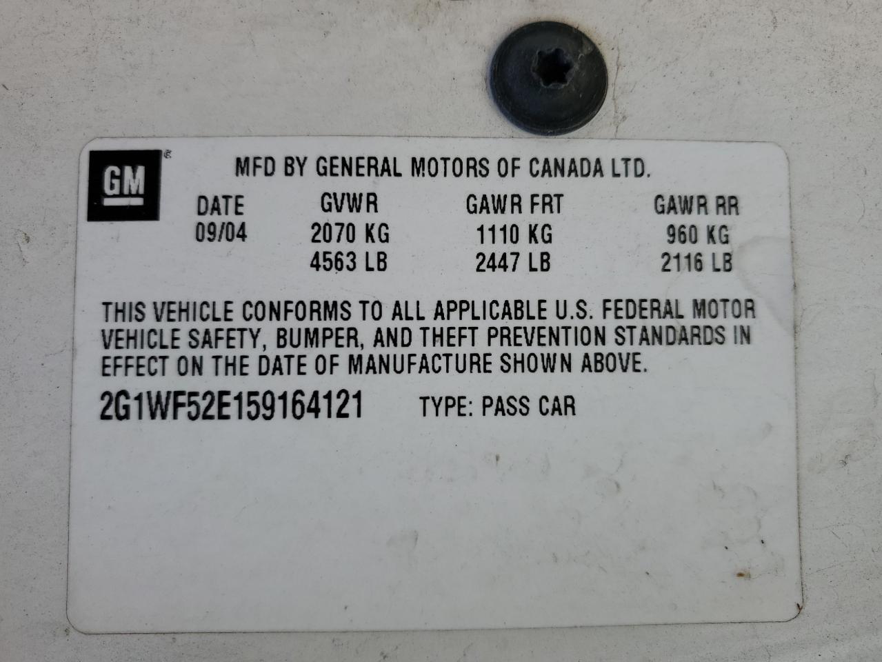 2G1WF52E159164121 2005 Chevrolet Impala