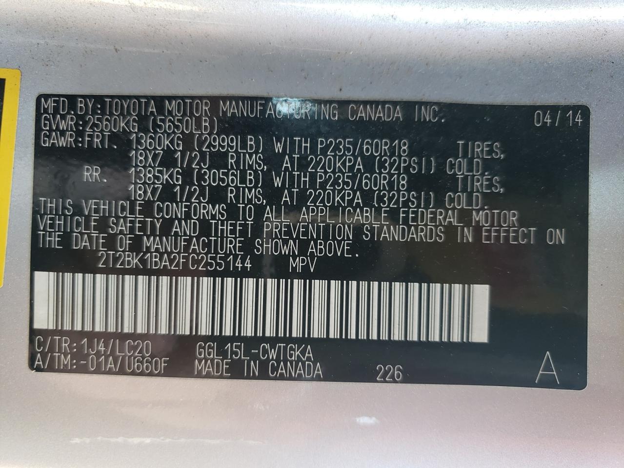 2T2BK1BA2FC255144 2015 Lexus Rx 350 Base