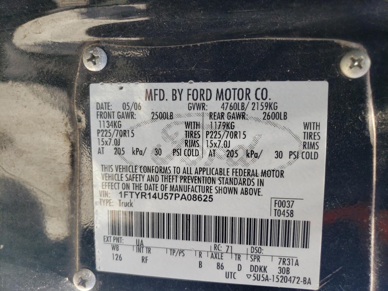 1FTYR14U57PA08625 2007 Ford Ranger Super Cab