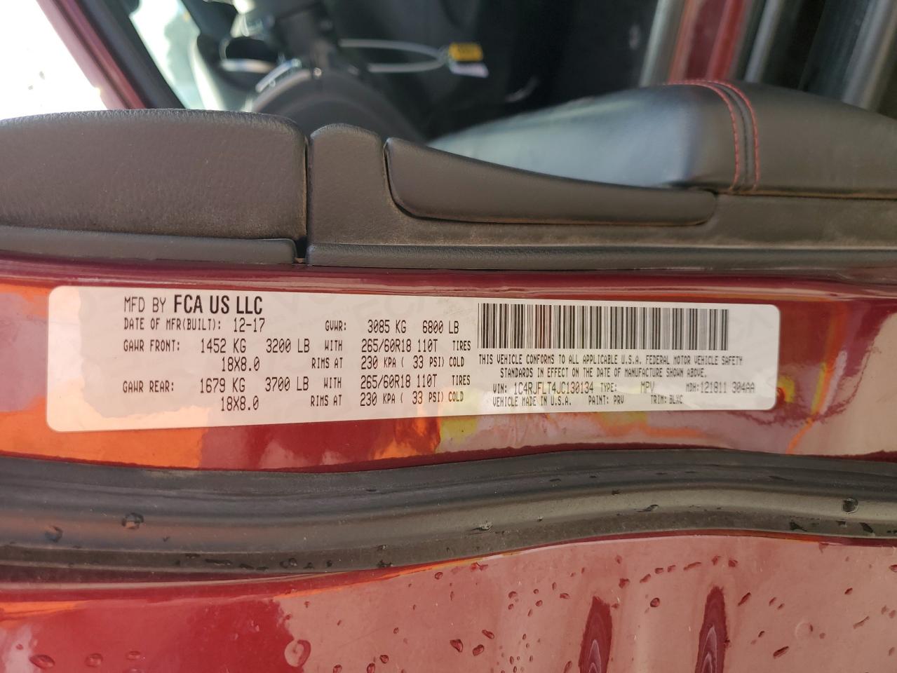 1C4RJFLT4JC130134 2018 Jeep Grand Cherokee Trailhawk