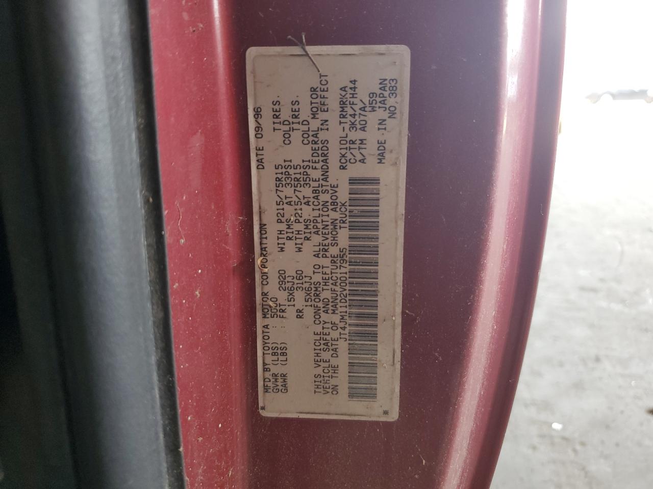 JT4JM11D2V0017955 1997 Toyota T100