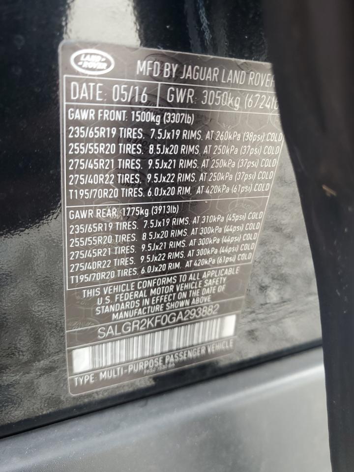 SALGR2KF0GA293882 2016 Land Rover Range Rover