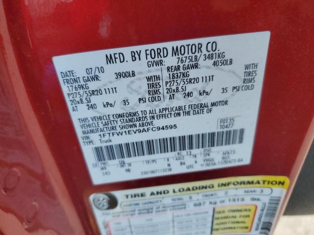 2010 Ford F150 Supercrew VIN: 1FTFW1EV9AFC94595 Lot: 59529834