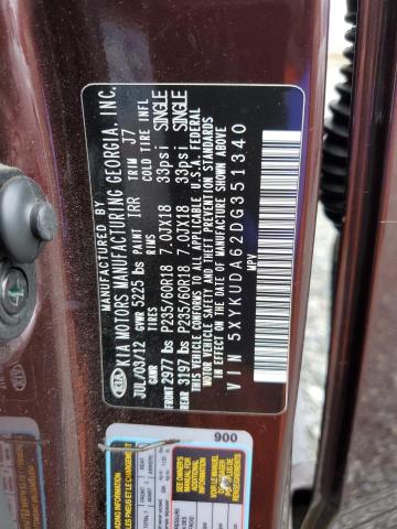2013 Kia Sorento Ex VIN: 5XYKUDA62DG351340 Lot: 57505634