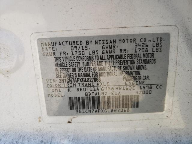 2016 Nissan Versa S VIN: 3N1CN7APXGL827068 Lot: 58927794