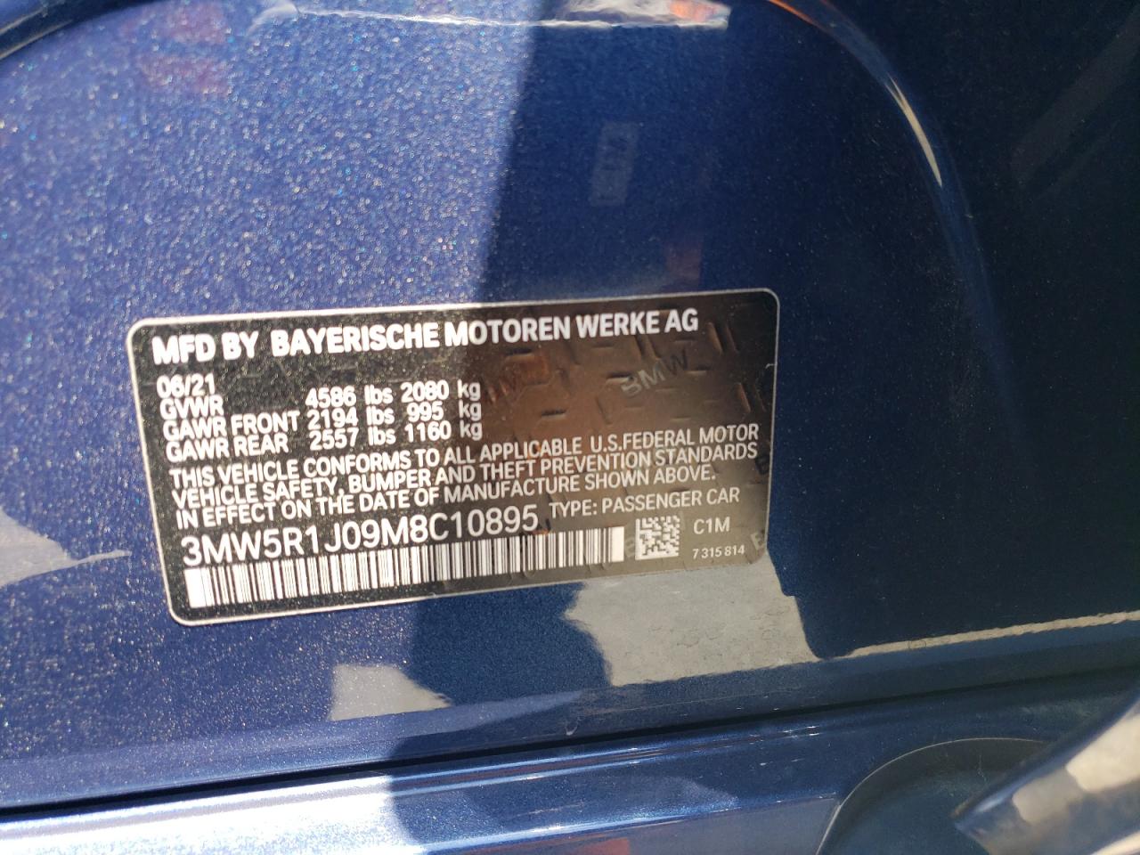 3MW5R1J09M8C10895 2021 BMW 330I