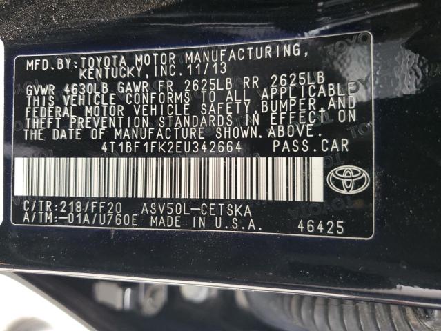 2014 Toyota Camry L VIN: 4T1BF1FK2EU342664 Lot: 57646864