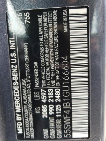 2016 Mercedes-Benz C 300 VIN: 55SWF4JB1GU166604 Lot: 58552024