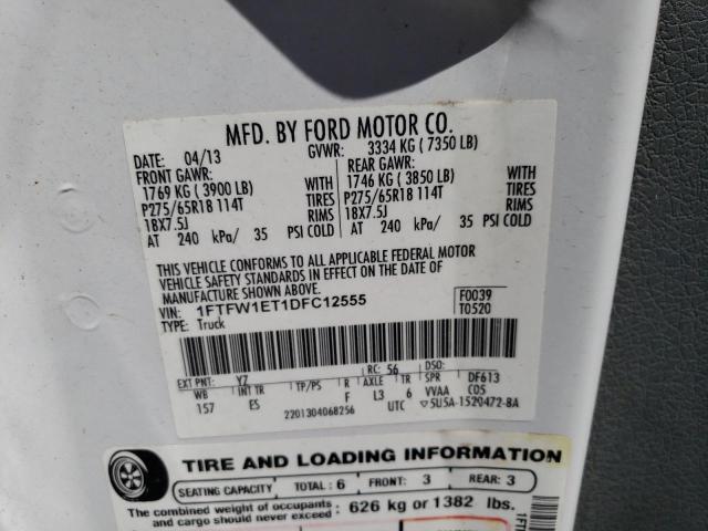2013 Ford F150 Supercrew VIN: 1FTFW1ET1DFC12555 Lot: 59176364