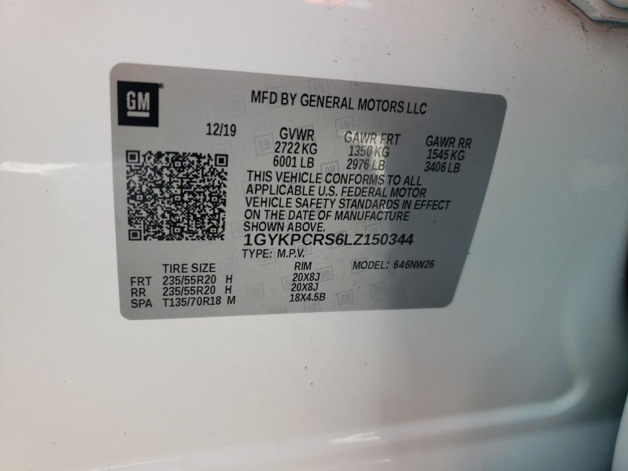 1GYKPCRS6LZ150344 2020 Cadillac Xt6 Premium Luxury