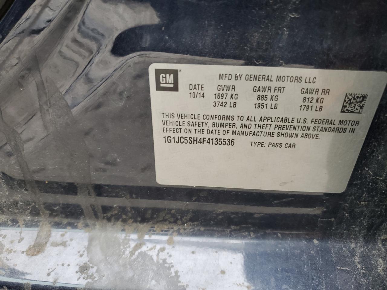 1G1JC5SH4F4135536 2015 Chevrolet Sonic Lt