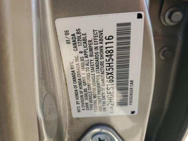 2005 Honda Civic Lx VIN: 2HGES165X5H548116 Lot: 59480134