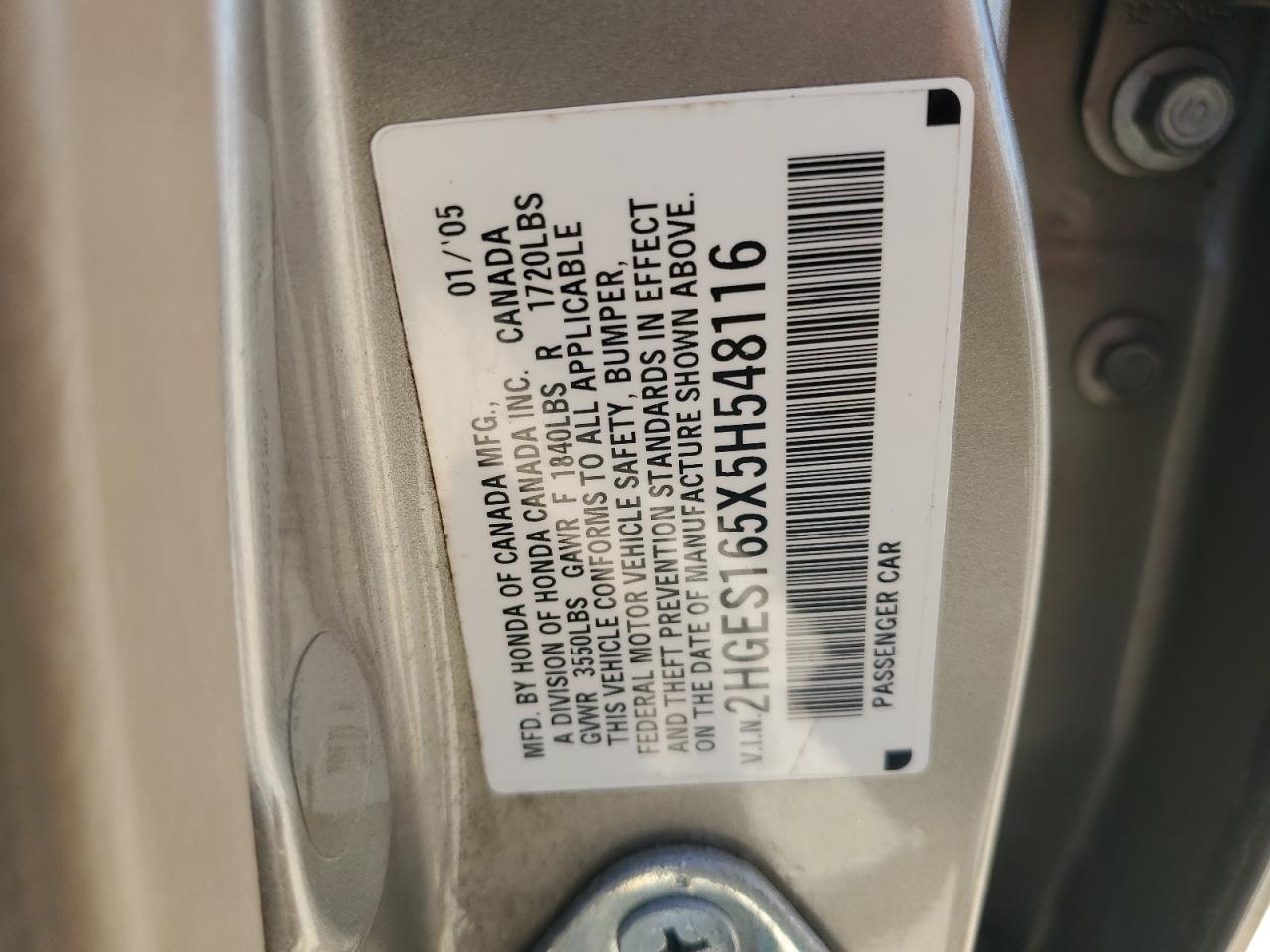 2HGES165X5H548116 2005 Honda Civic Lx