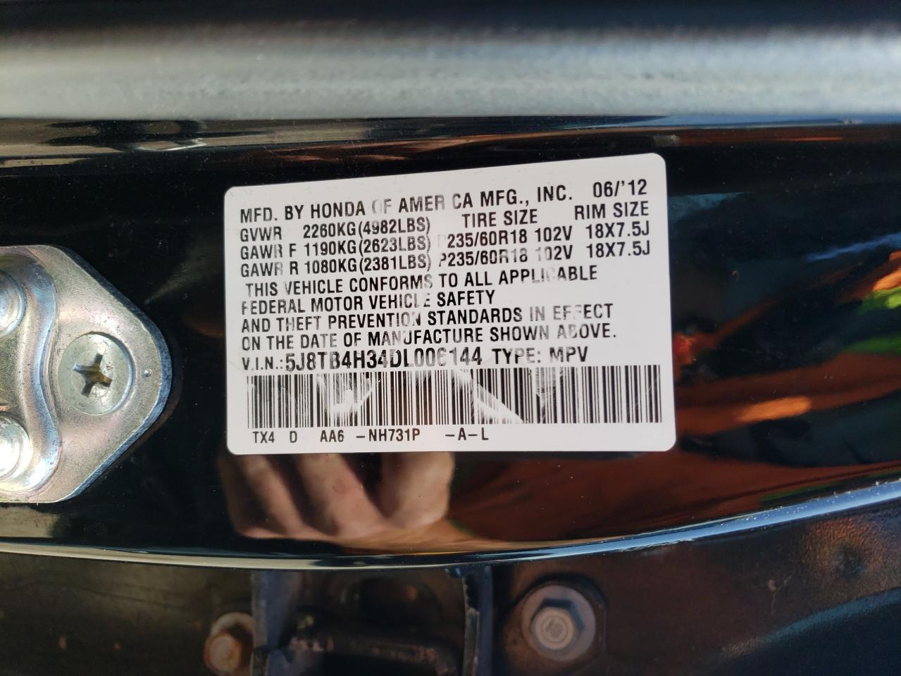 5J8TB4H34DL006144 2013 Acura Rdx