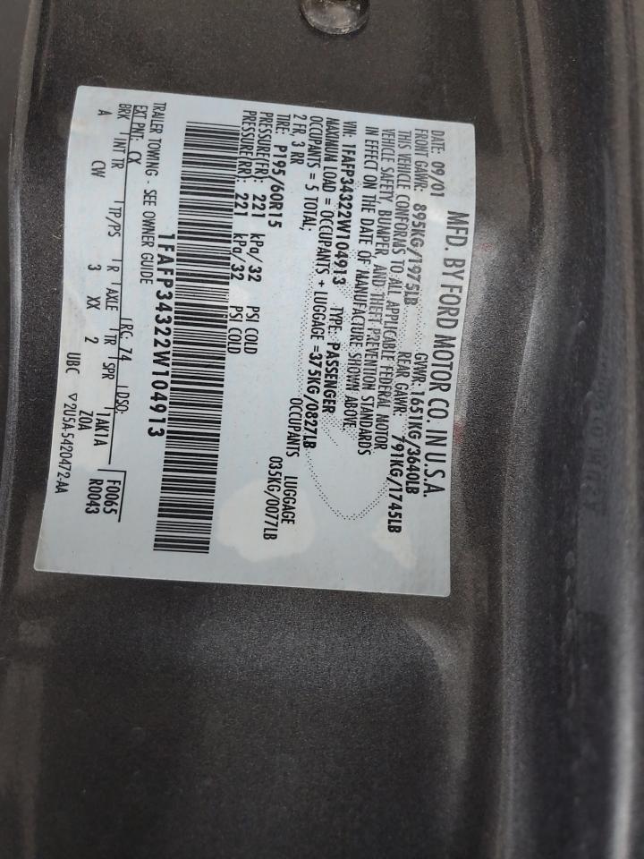 1FAFP34322W104913 2002 Ford Focus Se