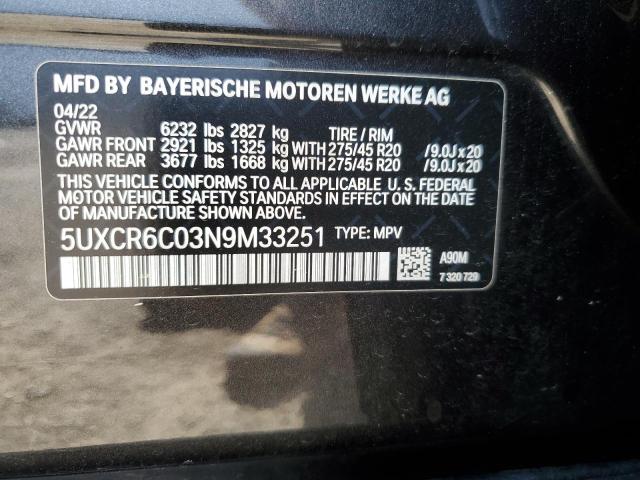 VIN 5UXCR6C03N9M33251 2022 BMW X5, Xdrive40I no.12