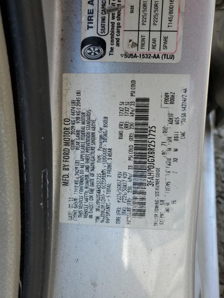 3FAHP0JGXBR251725 2011 Ford Fusion Sel