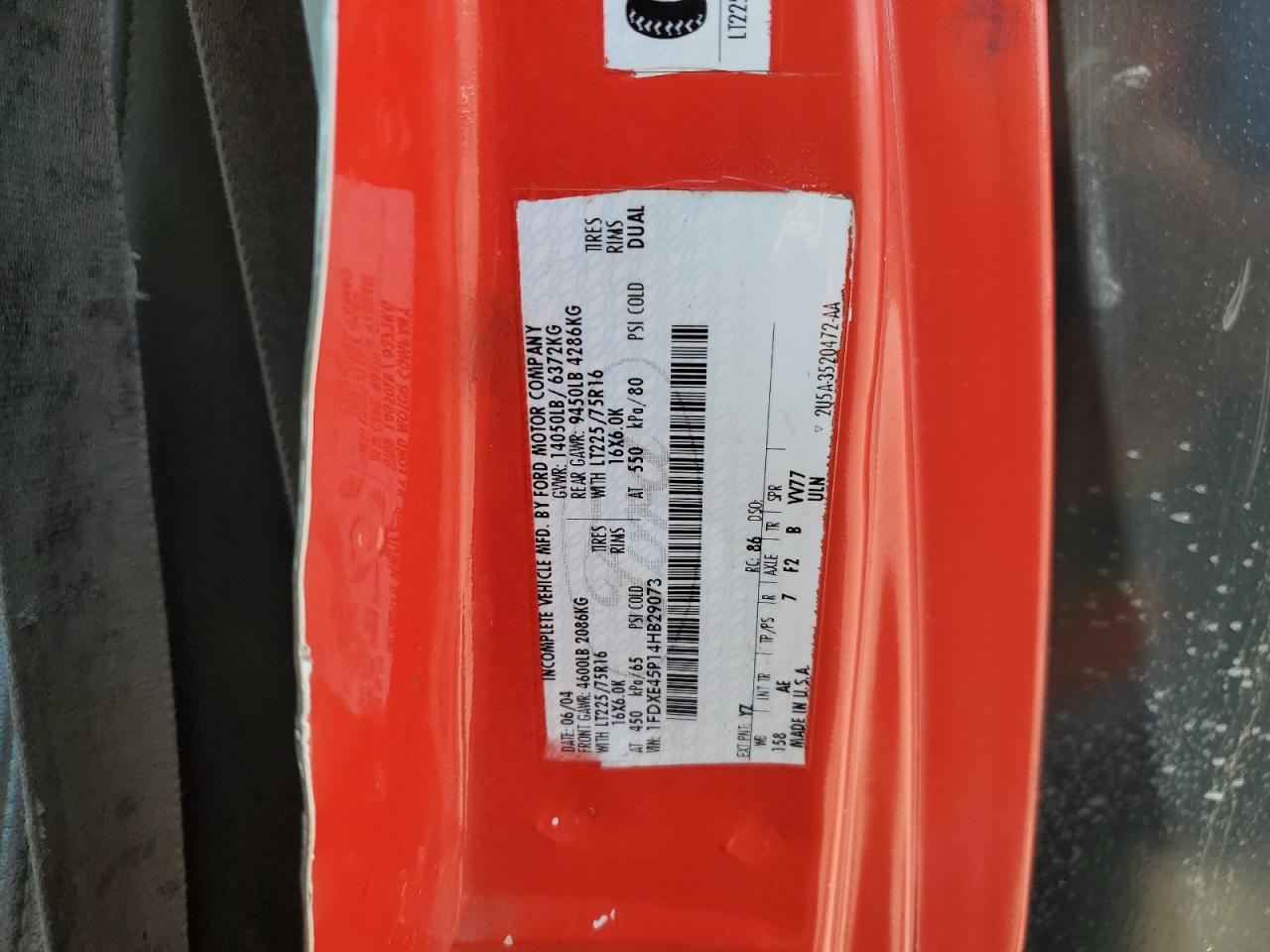 1FDXE45P14HB29073 2004 Ford Econoline E450 Super Duty Cutaway Van