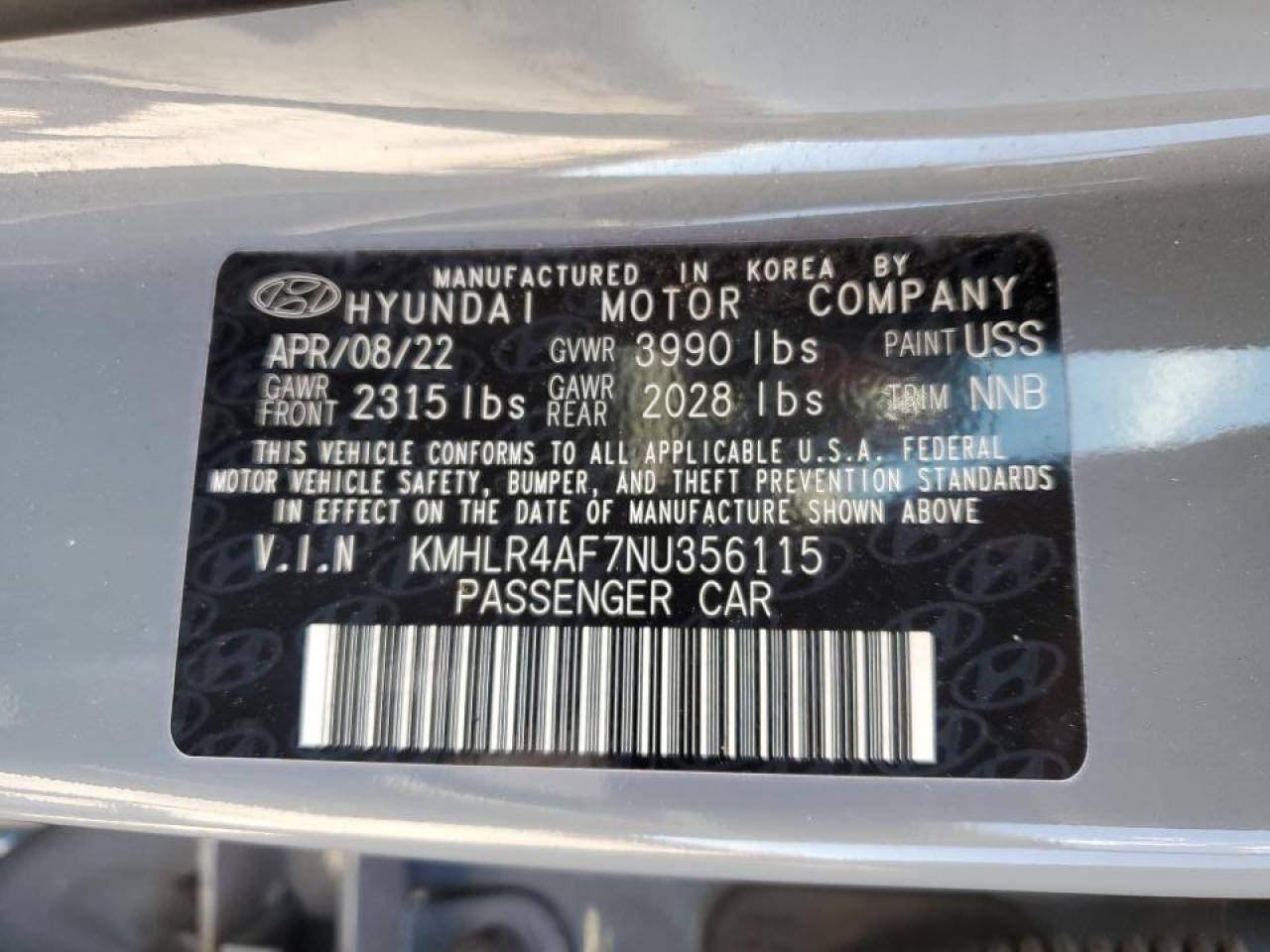 KMHLR4AF7NU356115 2022 Hyundai Elantra N Line