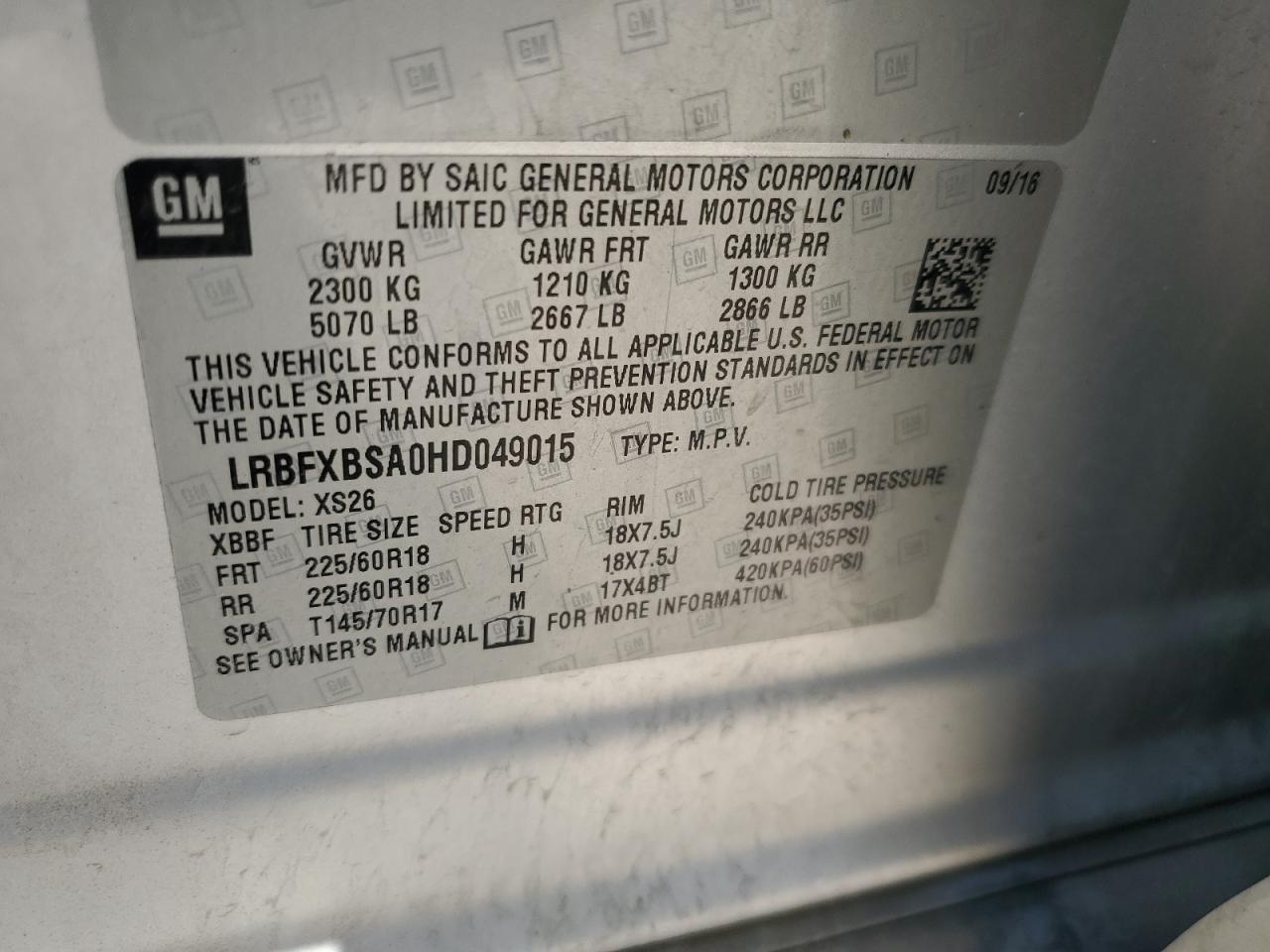 LRBFXBSA0HD049015 2017 Buick Envision Essence