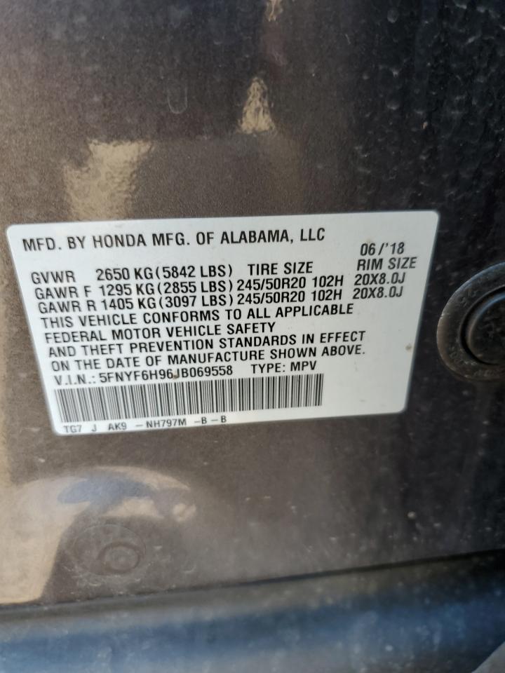 5FNYF6H96JB069558 2018 Honda Pilot Touring