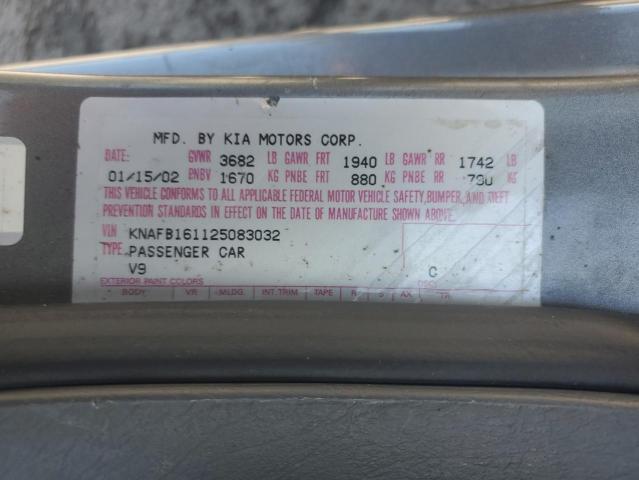 2002 Kia Spectra Gs VIN: KNAFB161125083032 Lot: 57962964