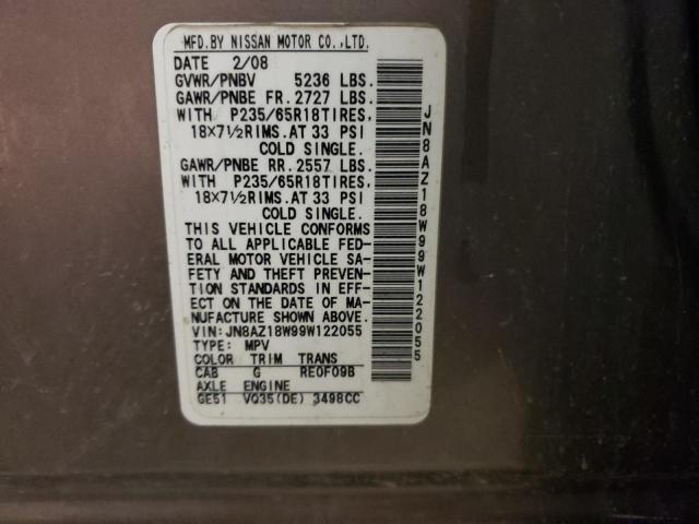 2009 Nissan Murano S VIN: JN8AZ18W99W122055 Lot: 57499814