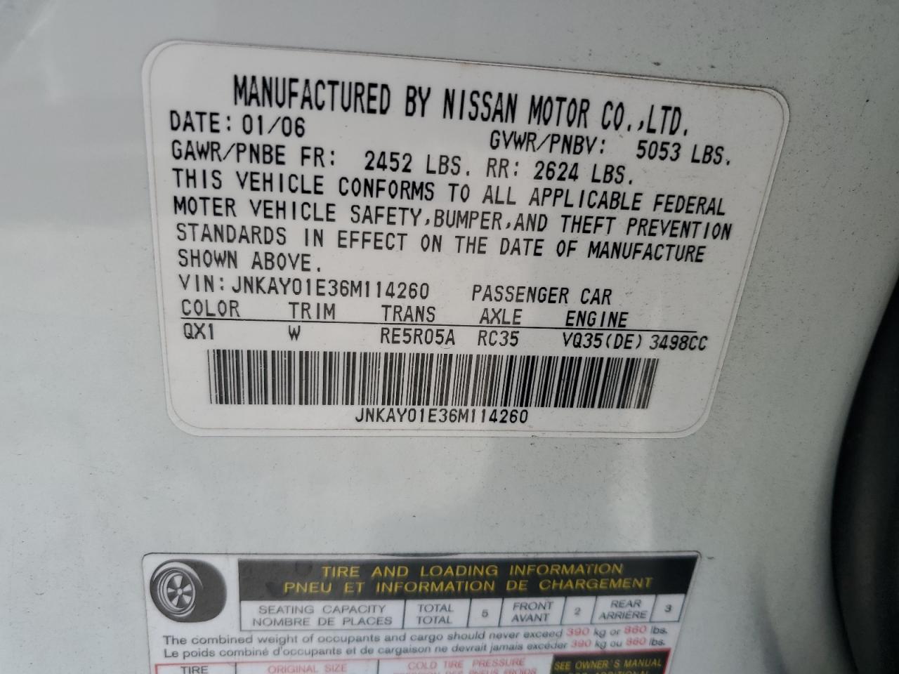 JNKAY01E36M114260 2006 Infiniti M35 Base