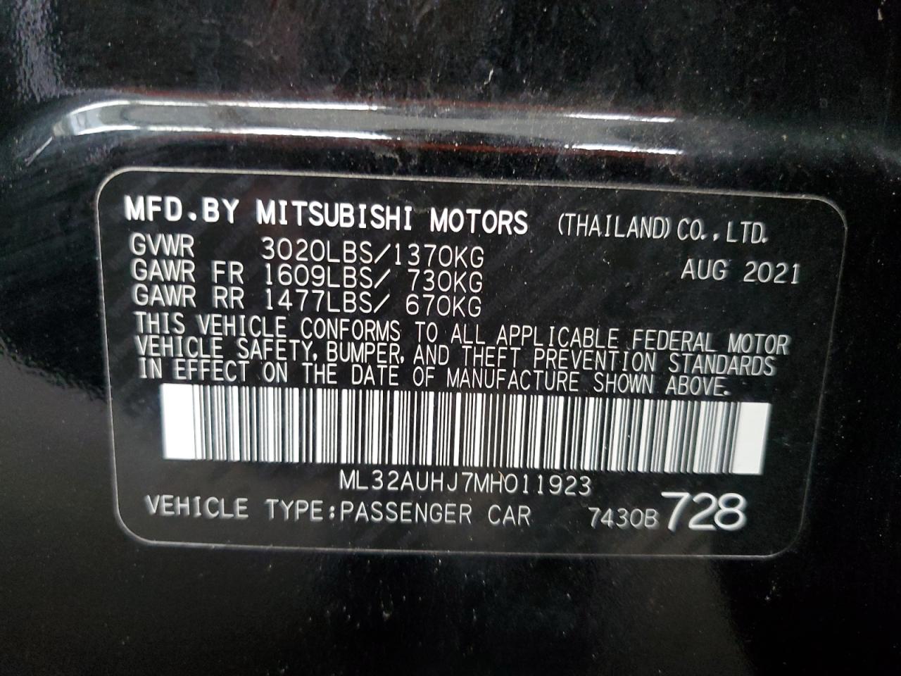 ML32AUHJ7MH011923 2021 Mitsubishi Mirage Es