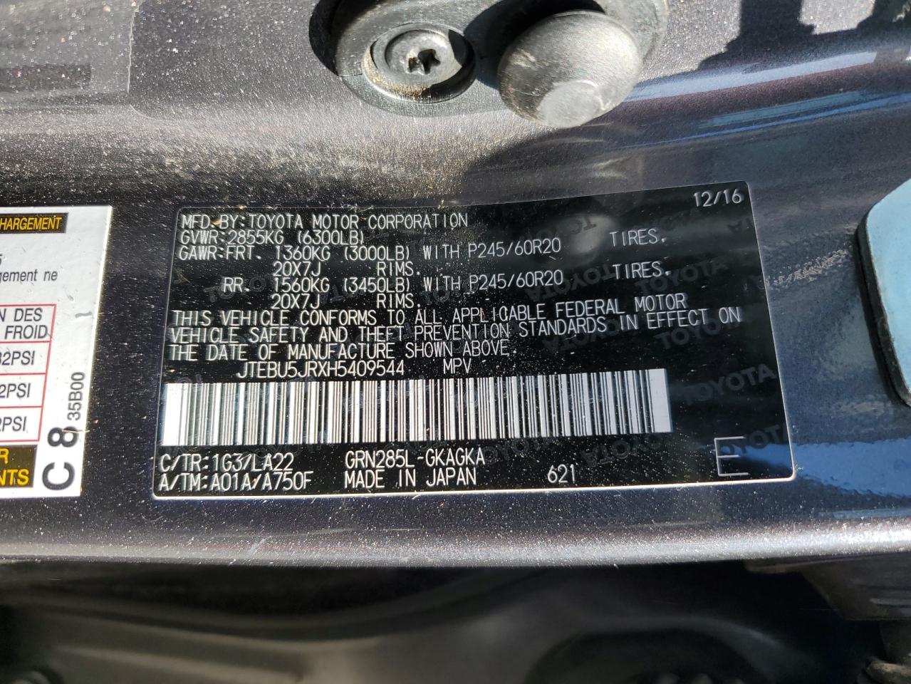 JTEBU5JRXH5409544 2017 Toyota 4Runner Sr5/Sr5 Premium