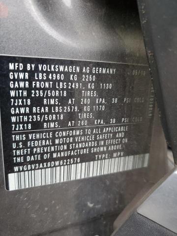 2013 Volkswagen Tiguan S VIN: WVGBV3AX8DW622576 Lot: 57138414