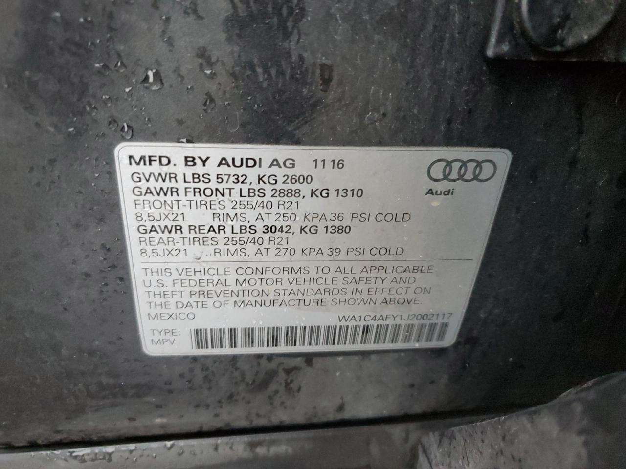 WA1C4AFY1J2002117 2018 Audi Sq5 Prestige