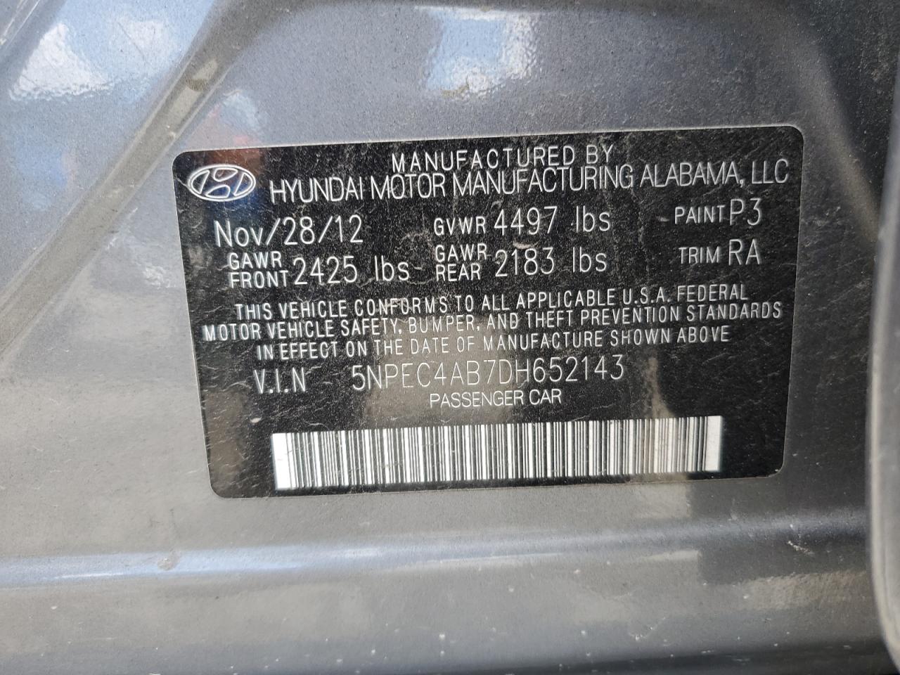 5NPEC4AB7DH652143 2013 Hyundai Sonata Se