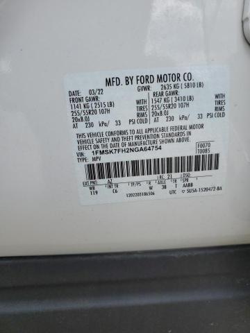 2022 Ford Explorer Limited VIN: 1FMSK7FH2NGA64754 Lot: 60485874