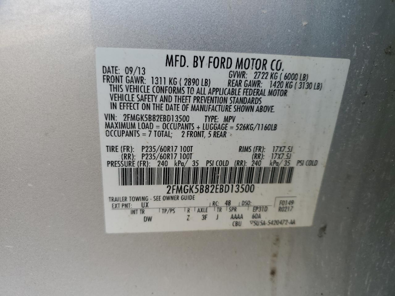 2FMGK5B82EBD13500 2014 Ford Flex Se