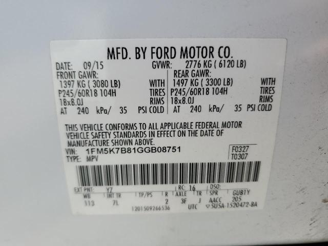 2016 Ford Explorer VIN: 1FM5K7B81GGB08751 Lot: 58818034