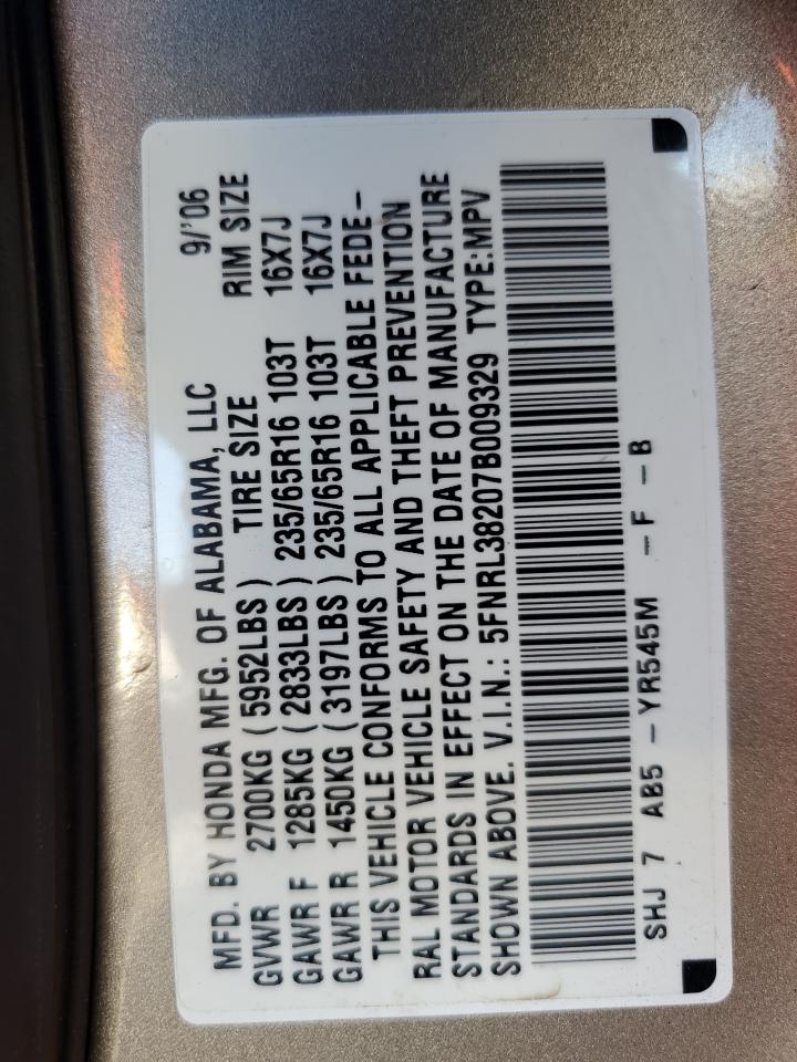 5FNRL38207B009329 2007 Honda Odyssey Lx