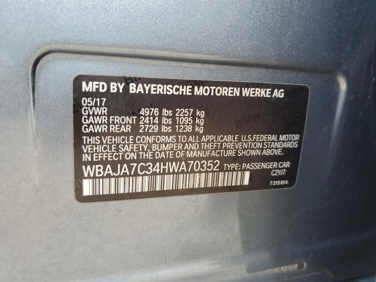 2017 BMW 530 Xi vin: WBAJA7C34HWA70352