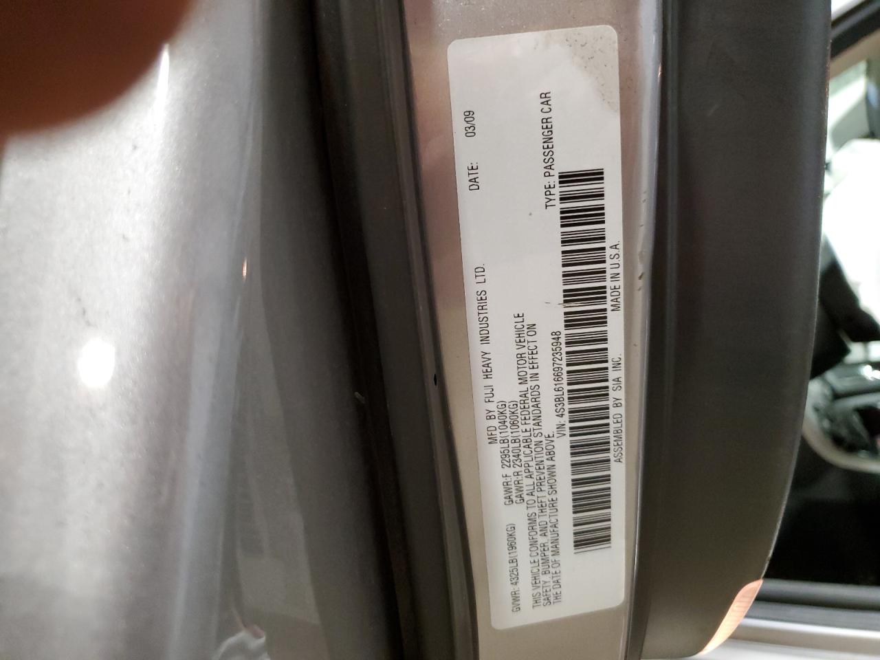 4S3BL616697235948 2009 Subaru Legacy 2.5I