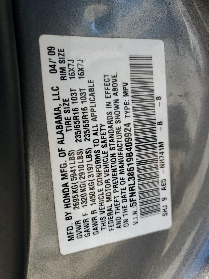 5FNRL38619B409924 2009 Honda Odyssey Exl