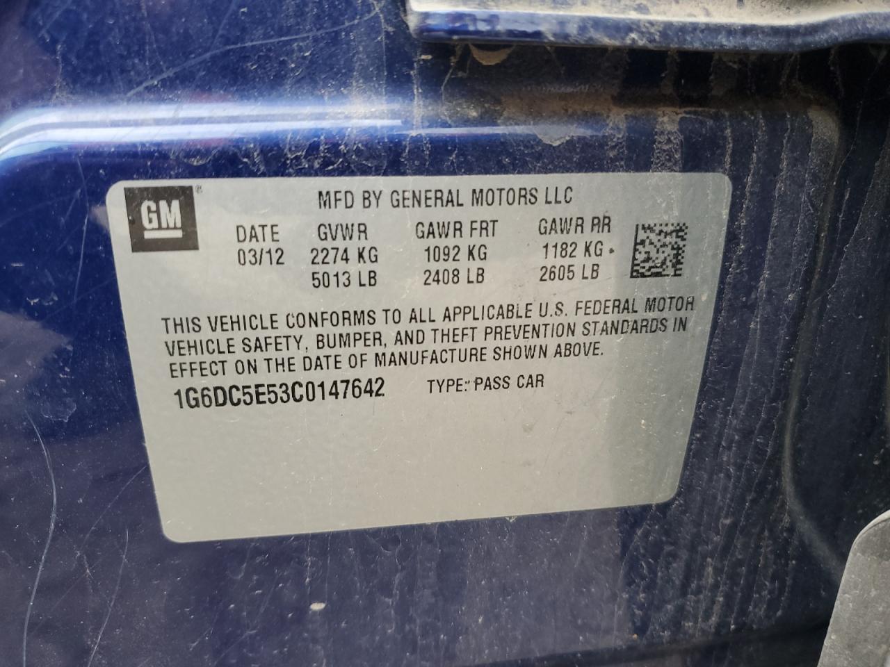 1G6DC5E53C0147642 2012 Cadillac Cts