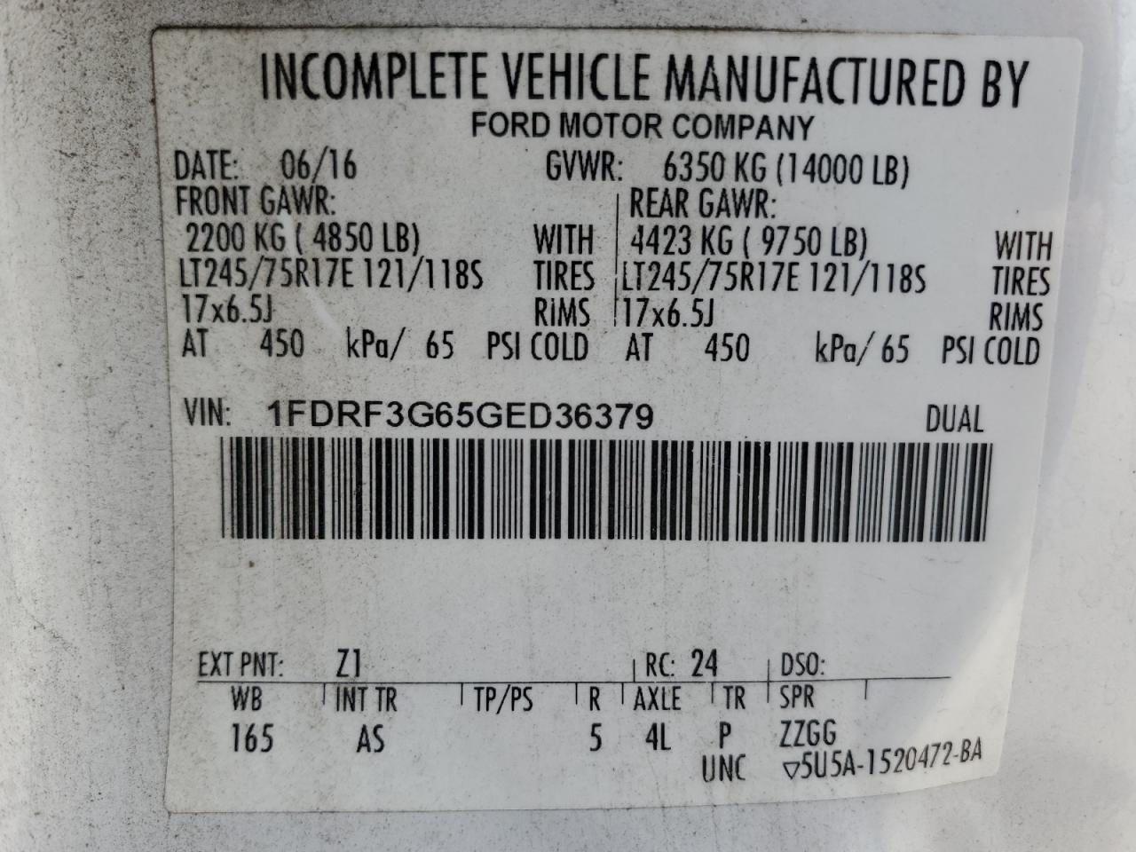 1FDRF3G65GED36379 2016 Ford F350 Super Duty