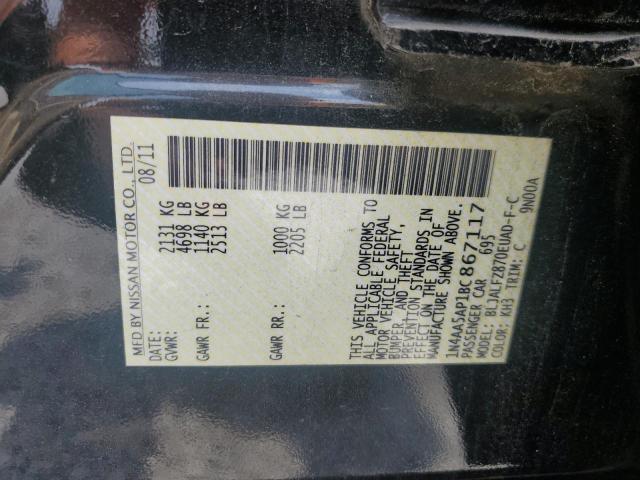 2011 Nissan Maxima S VIN: 1N4AA5AP1BC867117 Lot: 59414584