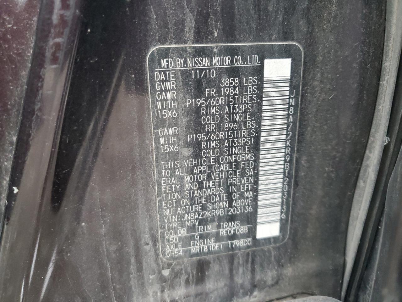 JN8AZ2KR9BT203136 2011 Nissan Cube Base