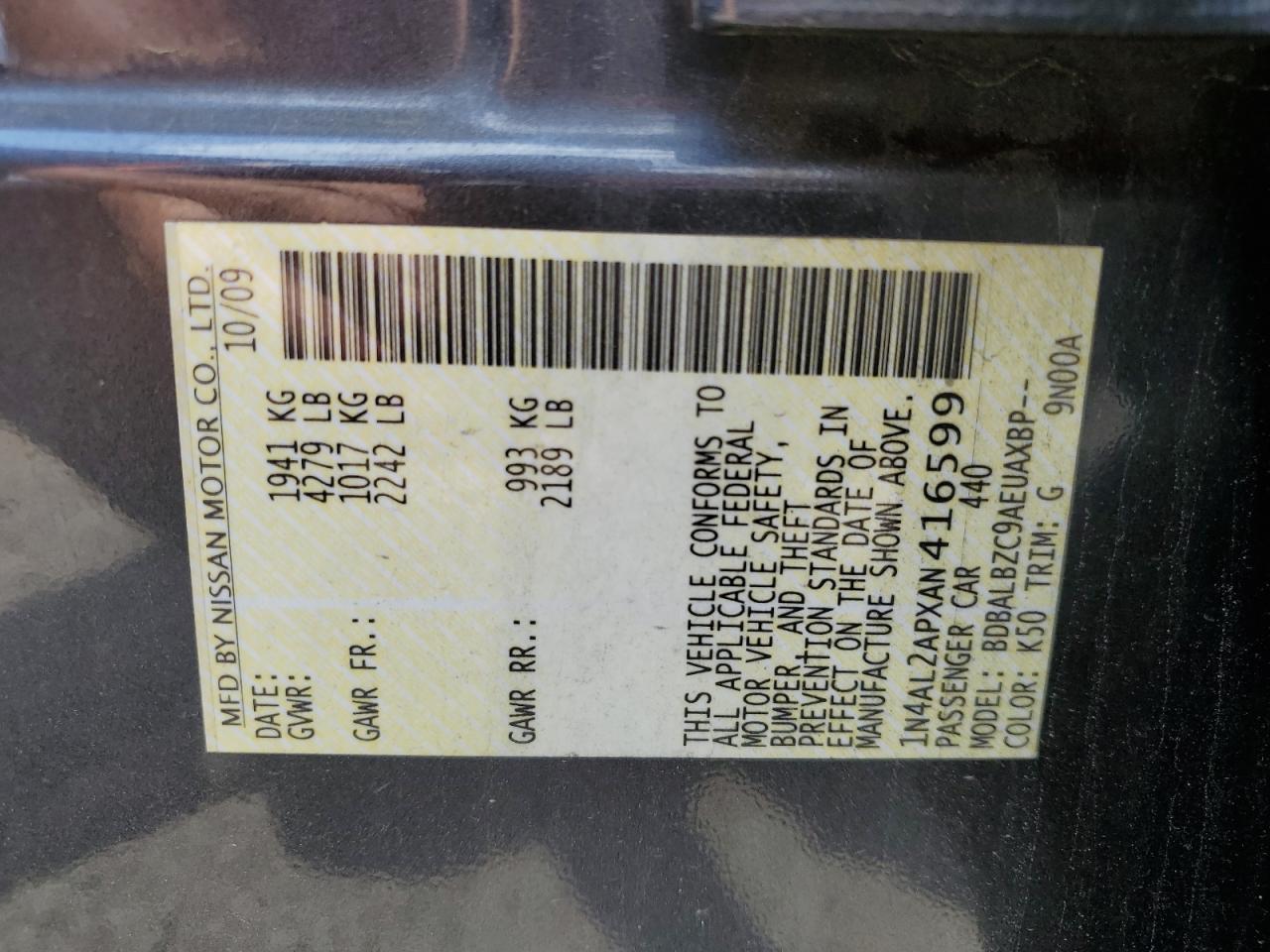 1N4AL2APXAN416599 2010 Nissan Altima Base