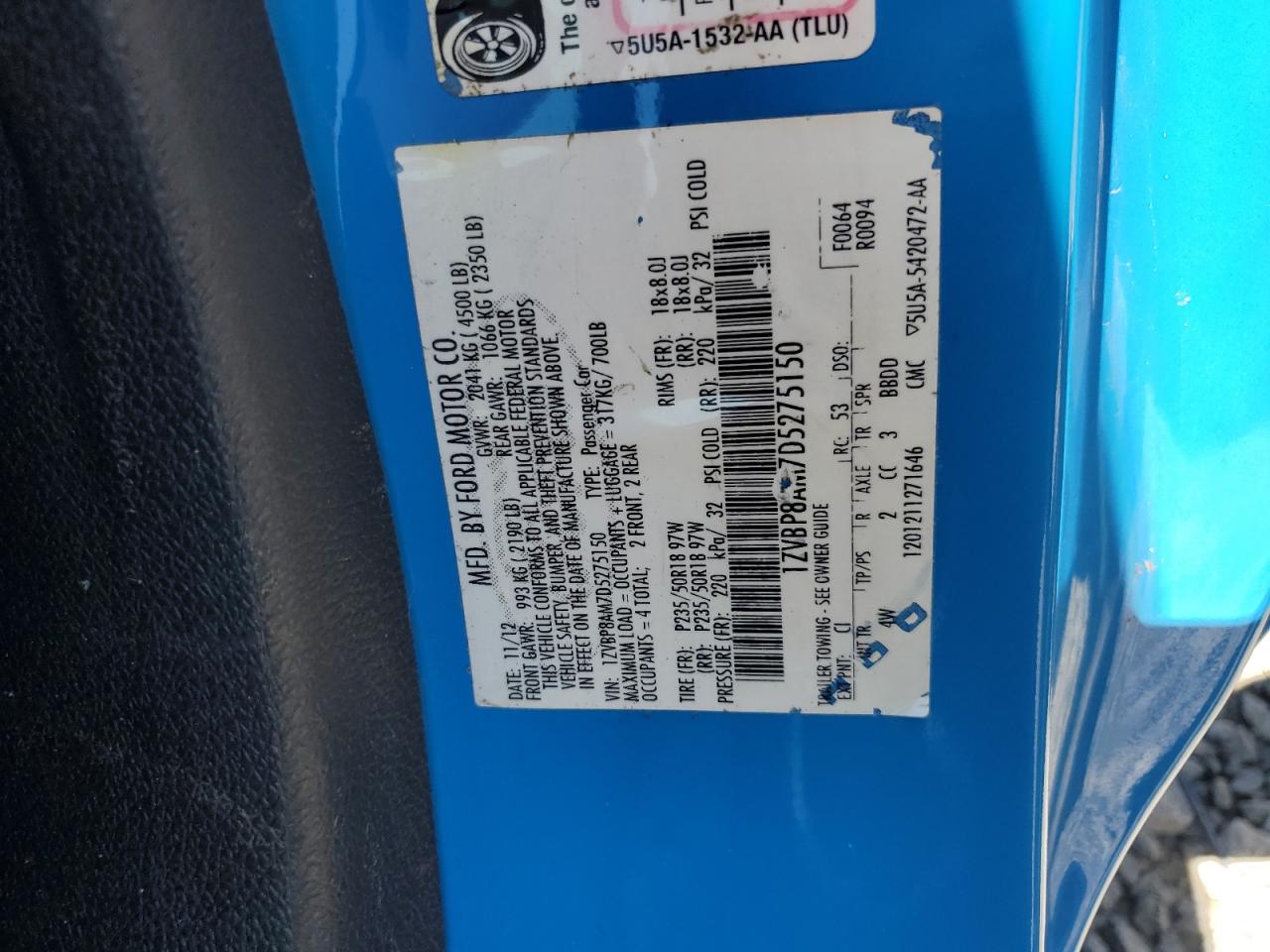 1ZVBP8AM7D5275150 2013 Ford Mustang