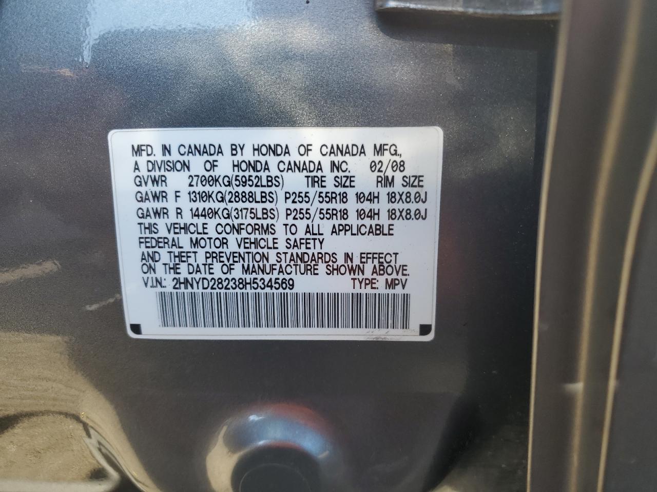 2HNYD28238H534569 2008 Acura Mdx