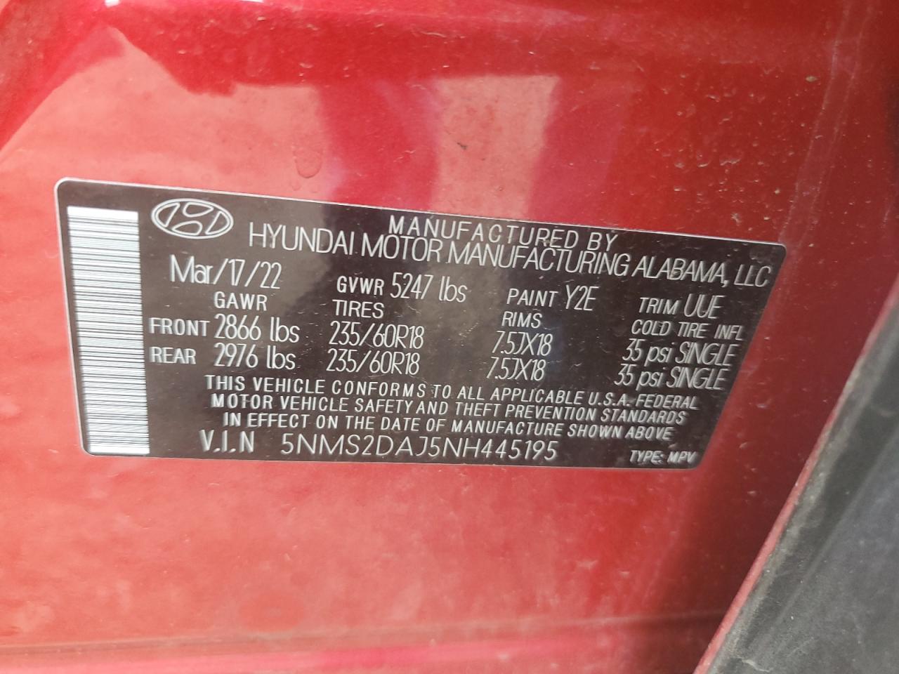 5NMS2DAJ5NH445195 2022 Hyundai Santa Fe Sel