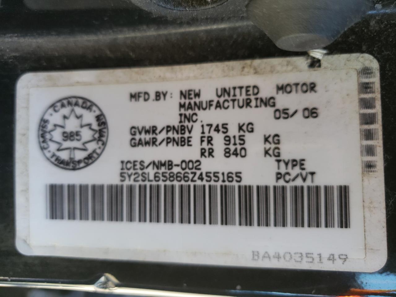 5Y2SL65866Z455165 2006 Pontiac Vibe