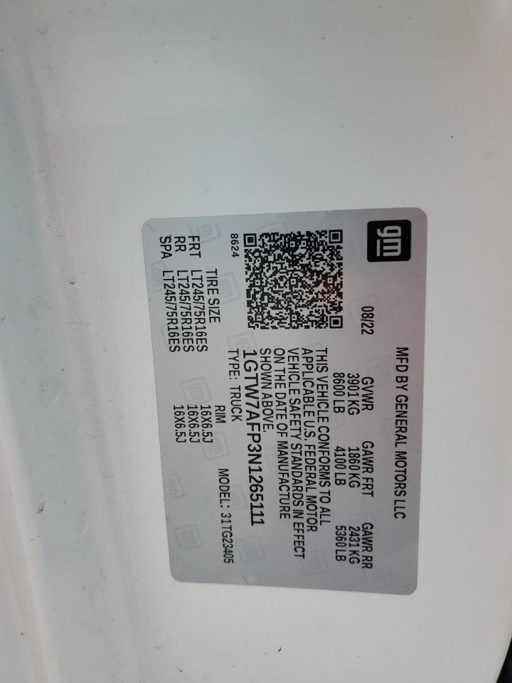 1GTW7AFP3N1265111 2022 GMC Savana G2500